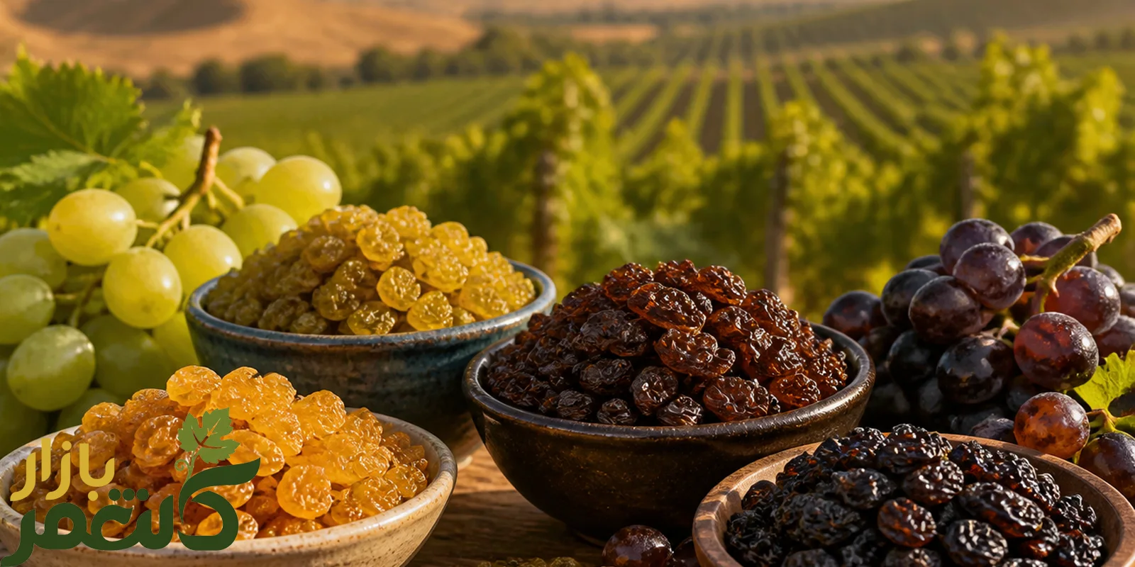 کشمش کاشمر و انواع کشمش سبز قلمی و آفتابی